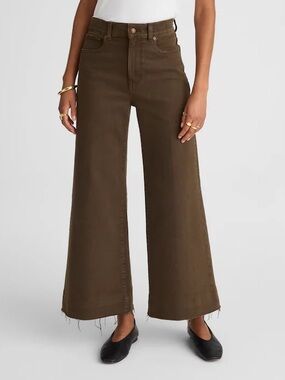 Madewell Flared Wide-Leg Crop Olive Green Jean Sz 26 Spring 70s